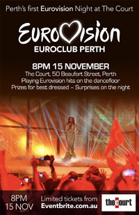 Poster promoting the Eurovision Euroclub event in Perth 2014