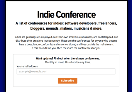A screenshot of the Indie Conference website