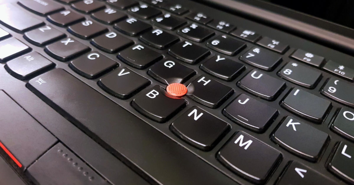 Close-up view of a Lenovo ThinkPad X1 Yoga keyboard