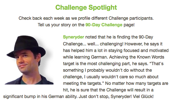 LingQ 90-day Challenge Spotlight article about SyneRyder.